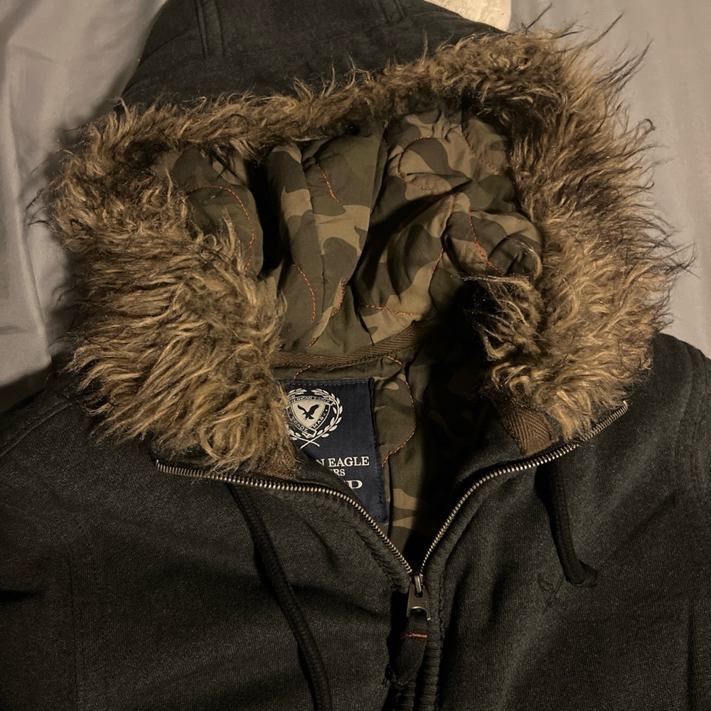 American Eagle Outfitters Trade Mark Black Zip up Fur Hoodie XS - Picture 2 of 4